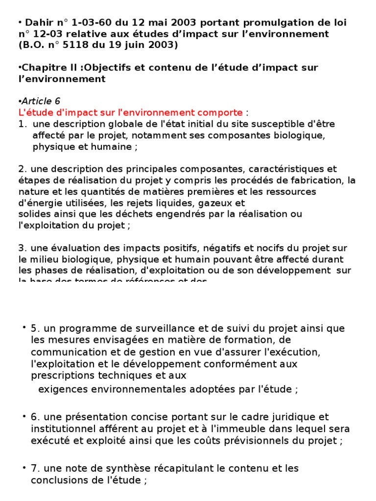Objectifs Et Contenu de L'étude D'impact Sur L'environnement | PDF ...
