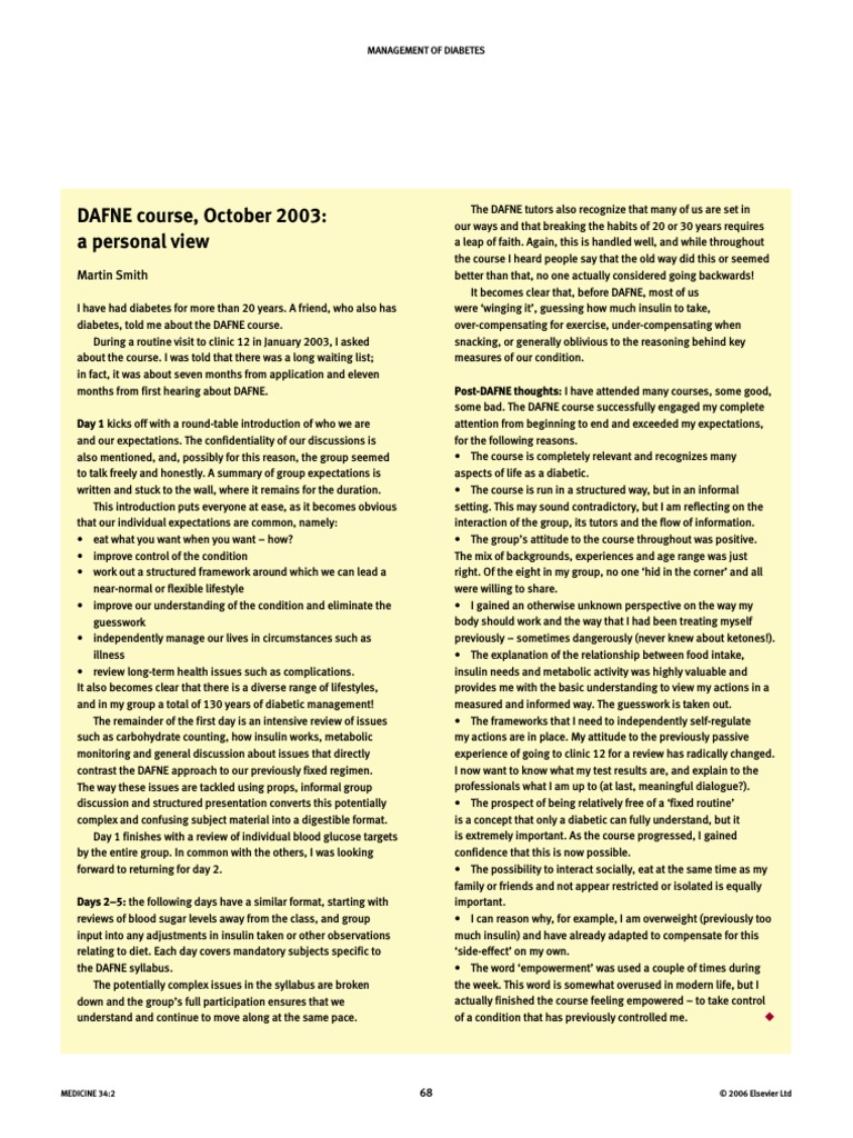 DAFNE Course, October 2003 A Personal View | PDF | Blood Sugar ...