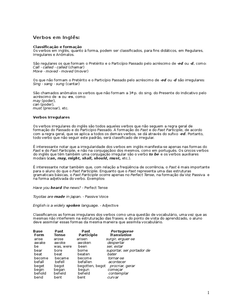 Verbos em Inglês-Conjunção | PDF | Morfologia | Regras