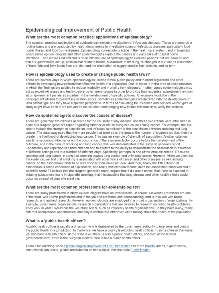 Applications of Epidemiology in Public Health | PDF | Epidemiology ...