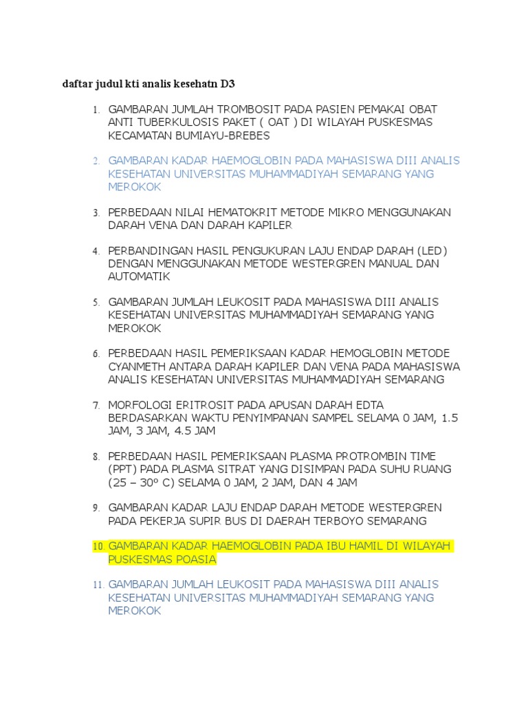 Daftar Judul Kti Analis Kesehatn D3