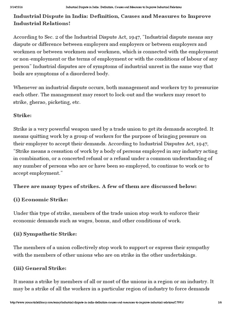 Ndustrial Dispute in India Definition, Causes and Measures To Improve Industrial Relations