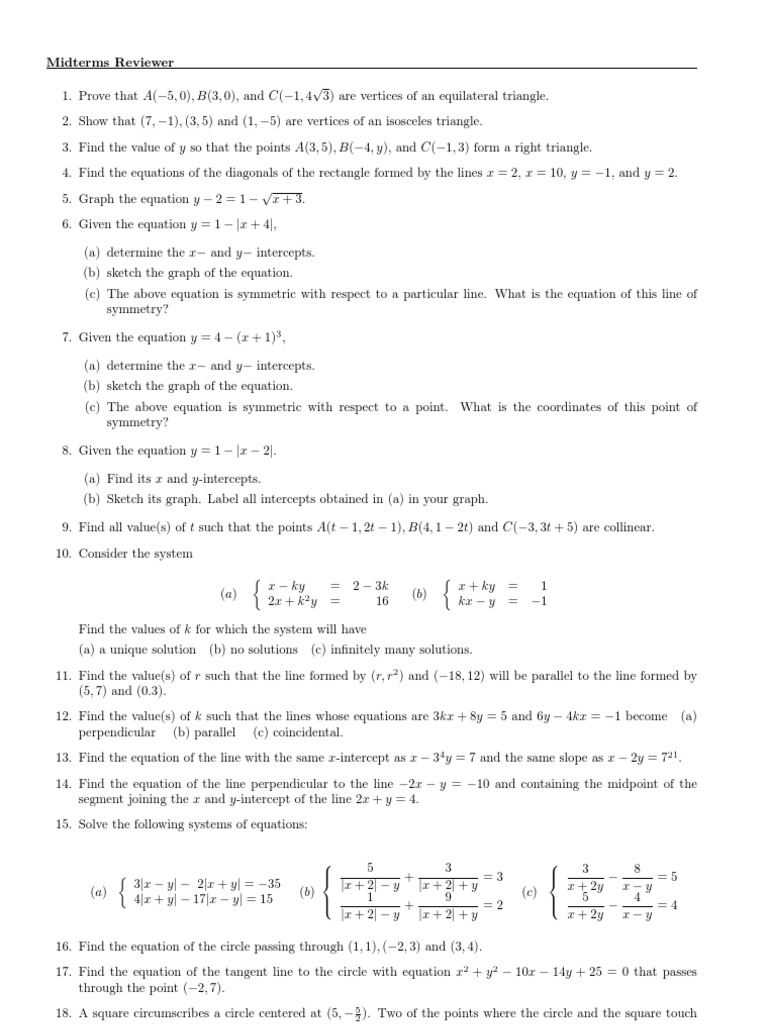 Freshman Algebra Midterms Reviewer | Circle | Tangent