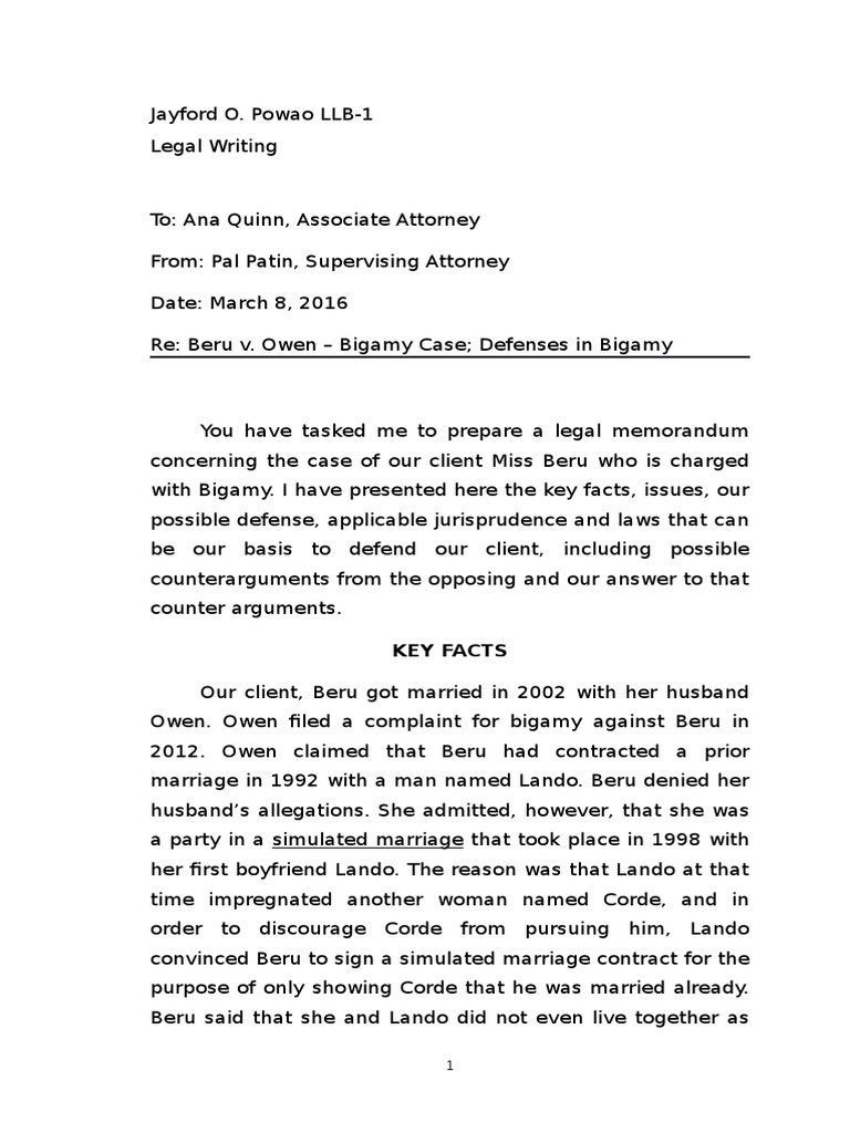 Legal Memorandum Sample Legal Writing | PDF | Marriage | Marriage 