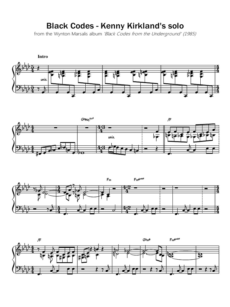 Black Codes - Kenny Kirkland's Solo | PDF | American Jazz | Classical Music