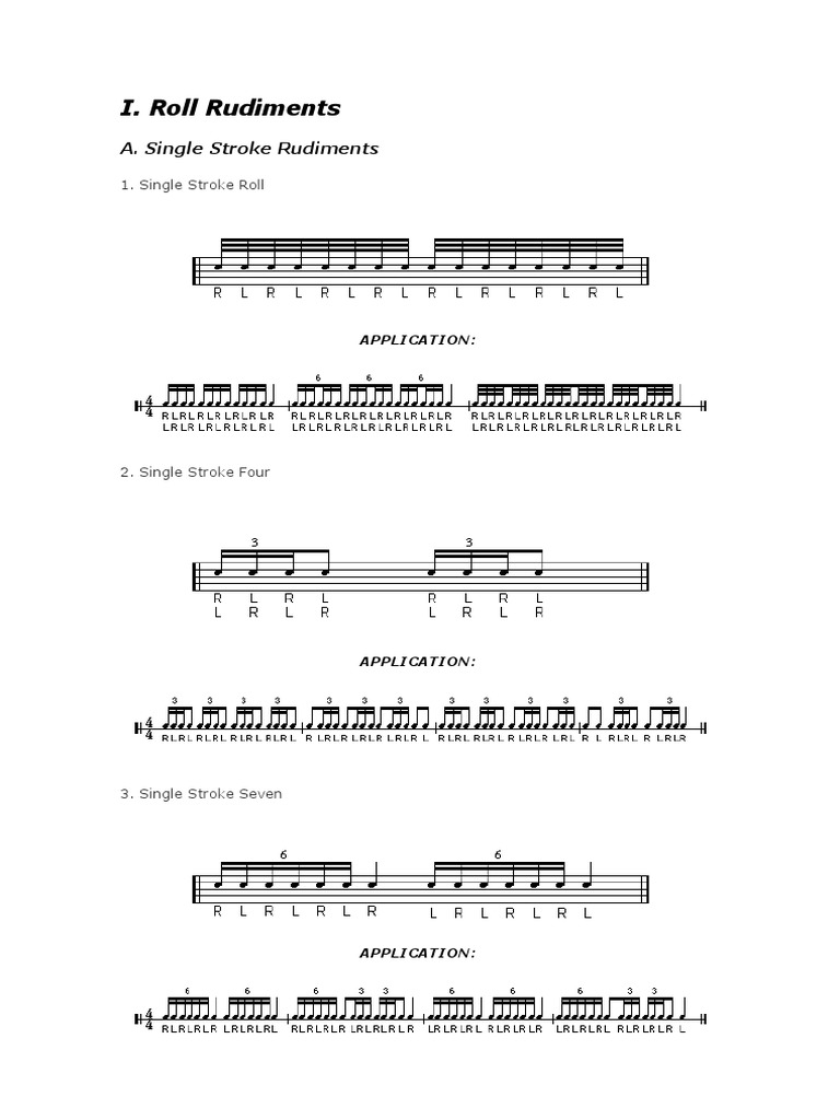 I. Roll Rudiments A. Single Stroke Rudiments PDF