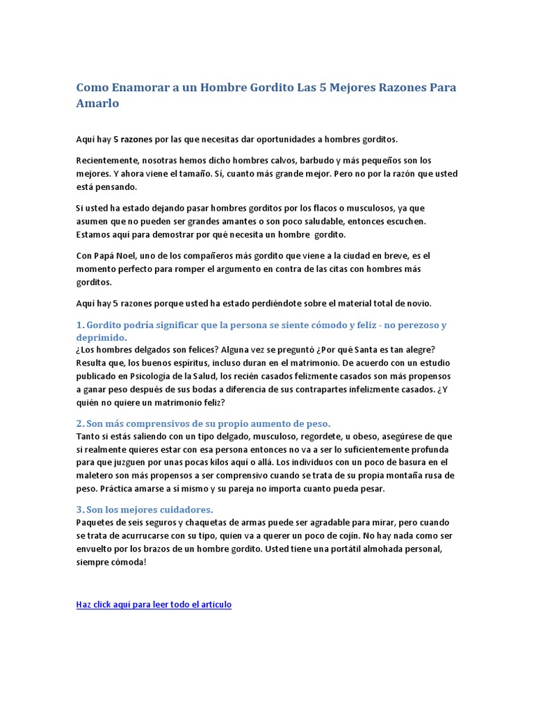 Como Enamorar A Un Hombre Gordito Las 5 Mejores Razones para Amarlo | PDF