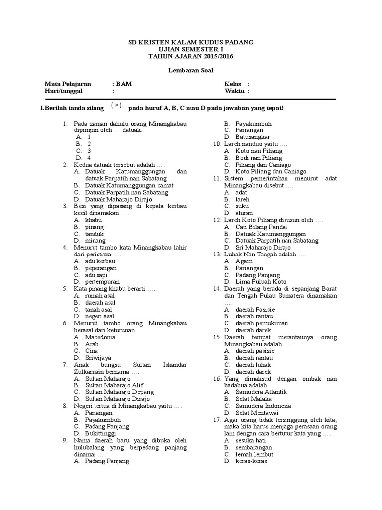 31+ Soal bam kelas 6 semester 2 dan kunci jawaban ideas