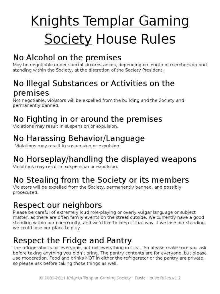 Knights Templar Gaming Society Rules | PDF | Cooking, Food & Wine ...