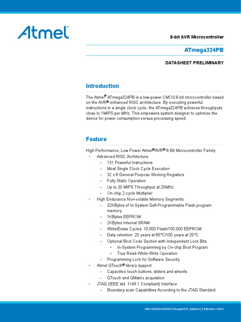 Atmel 42546 8 Bit AVR ATmega324PB - Datasheet | Download Free PDF