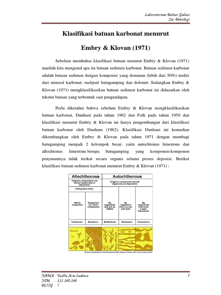 Klasifikasi Batuan Karbonat Embry & Klovan | PDF