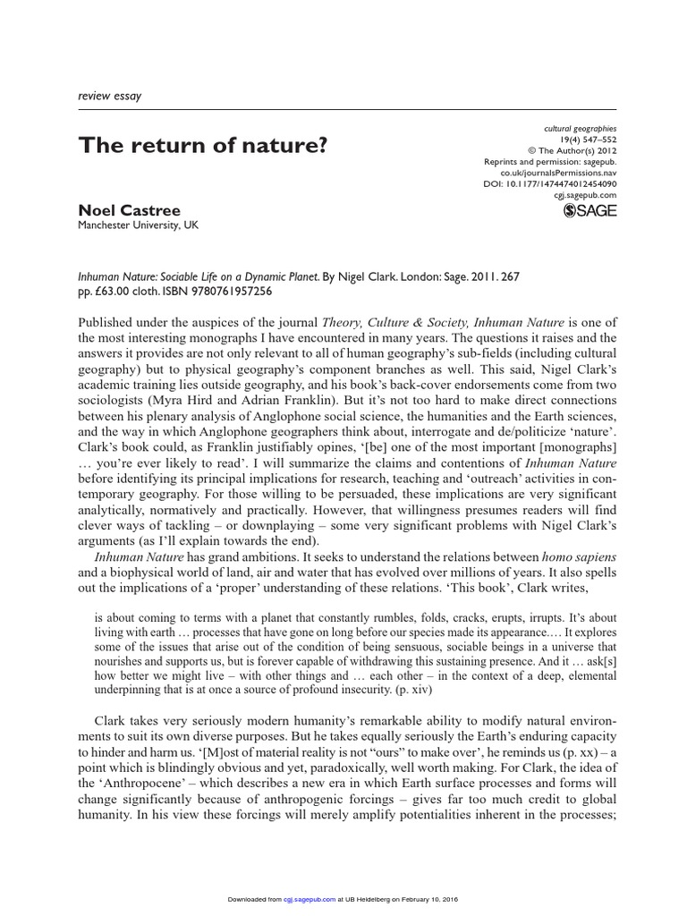 The Return of Nature?: Noel Castree  PDF  Immanuel Kant  Geography