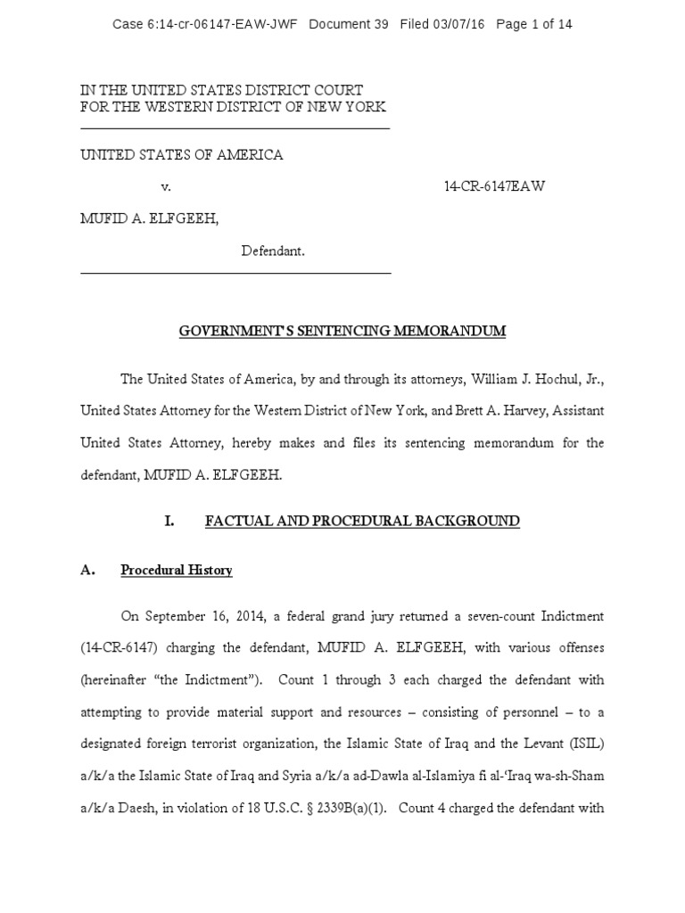 Sentencing Memorandum for Mufid Elgheeh | PDF | United States Federal ...
