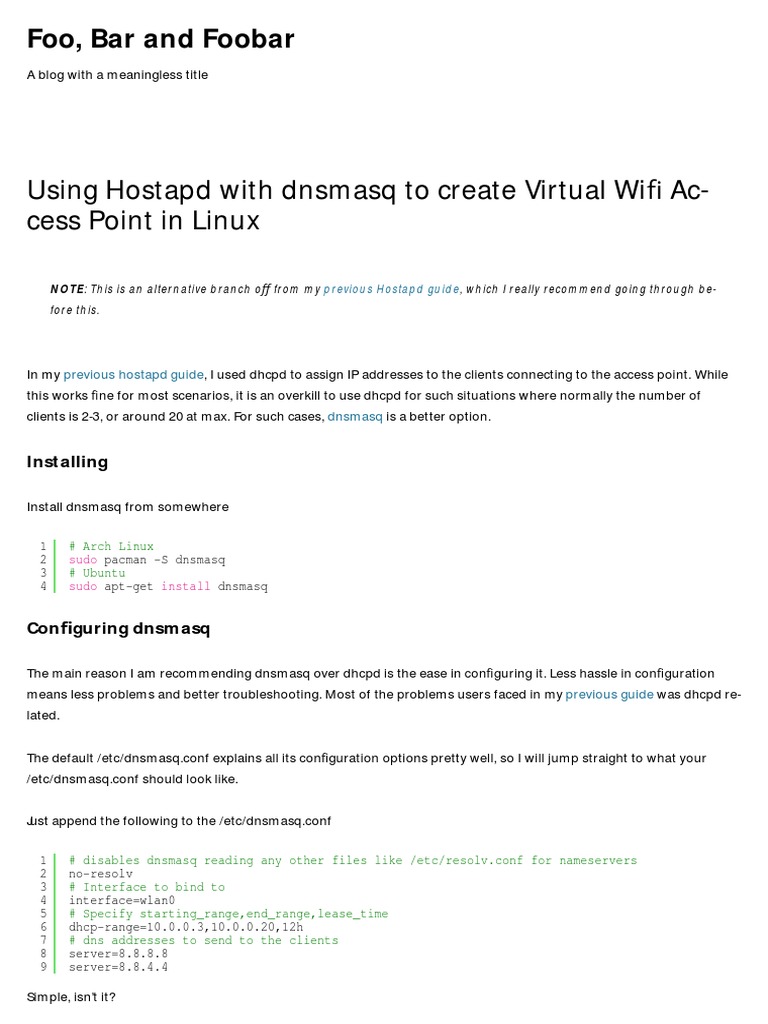Linux Virtual Wi-Fi Setup Guide | PDF | Wireless Access Point | Internet