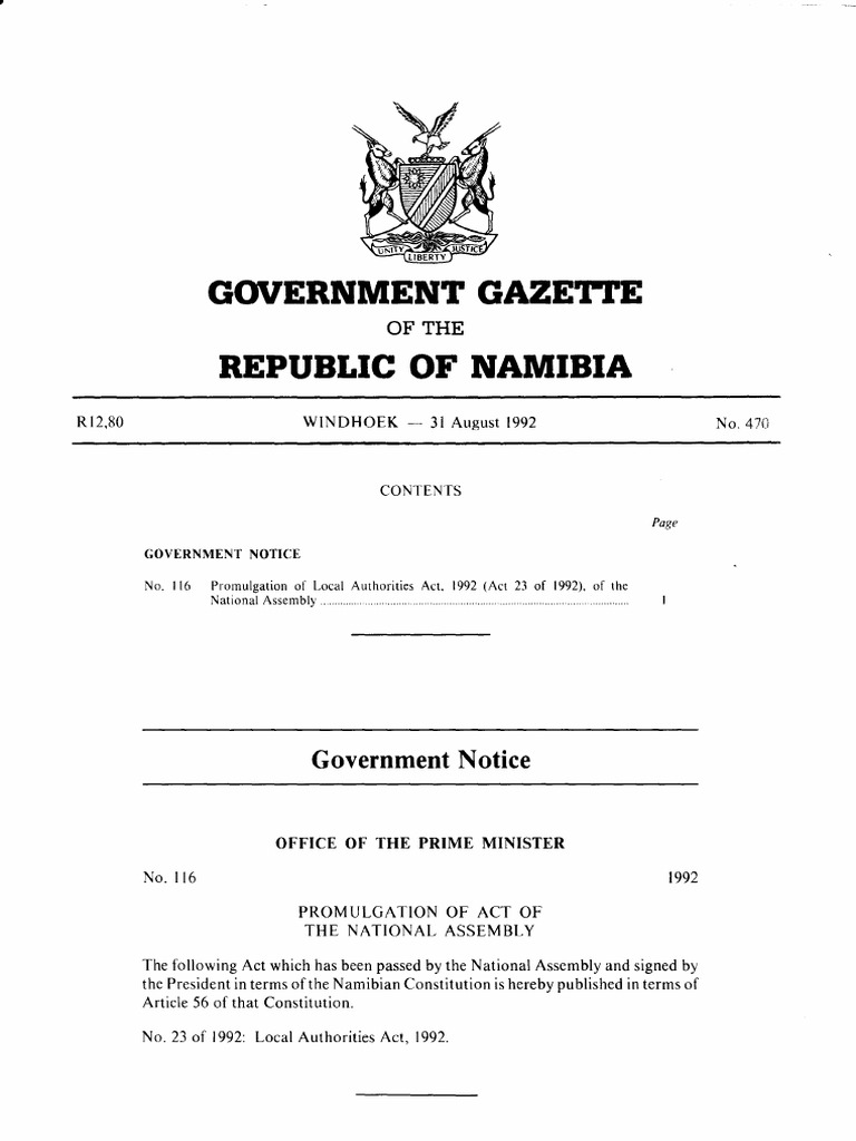 Local Authorities Act of Namibia 1992 | PDF | Oath Of Office | Sanitary ...