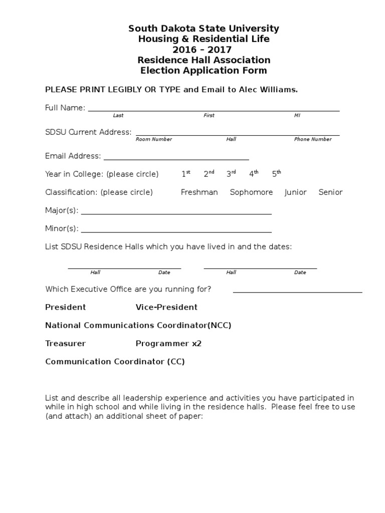 RHA Election Application Spring 16 Elections | PDF