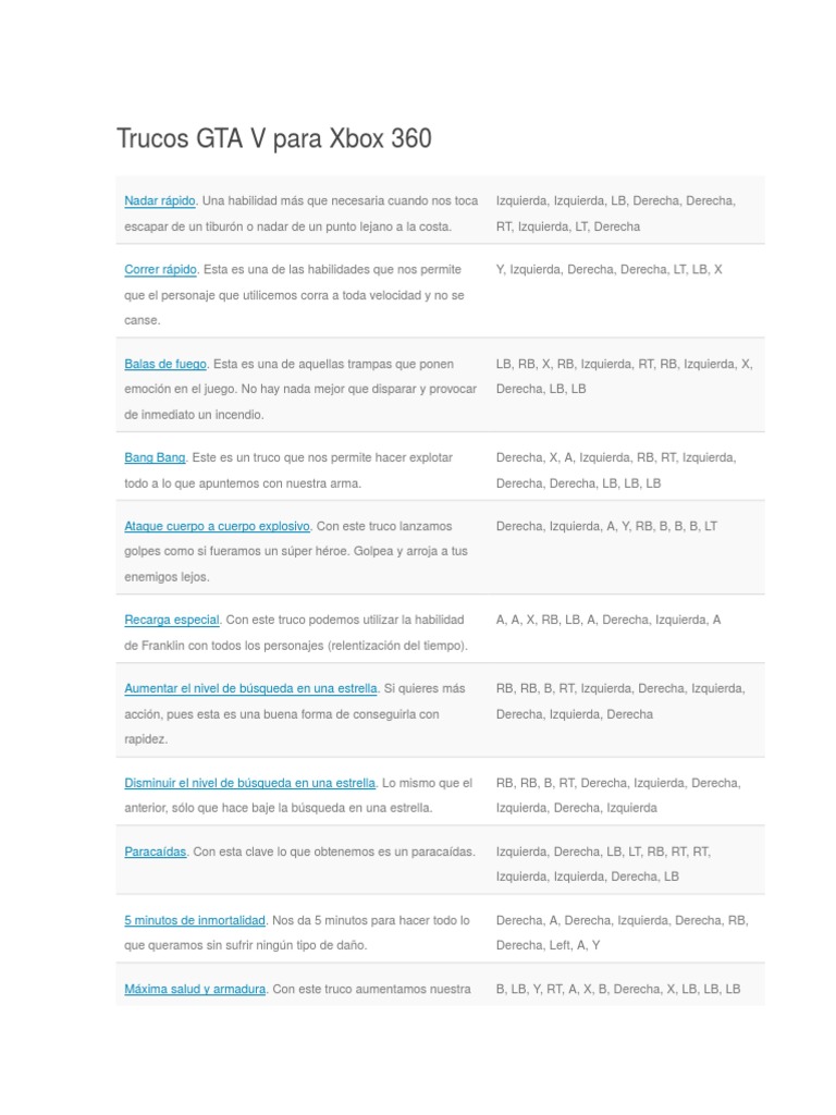 Trucos GTA 5 Para Xbox 360 Videojuegos Ocio