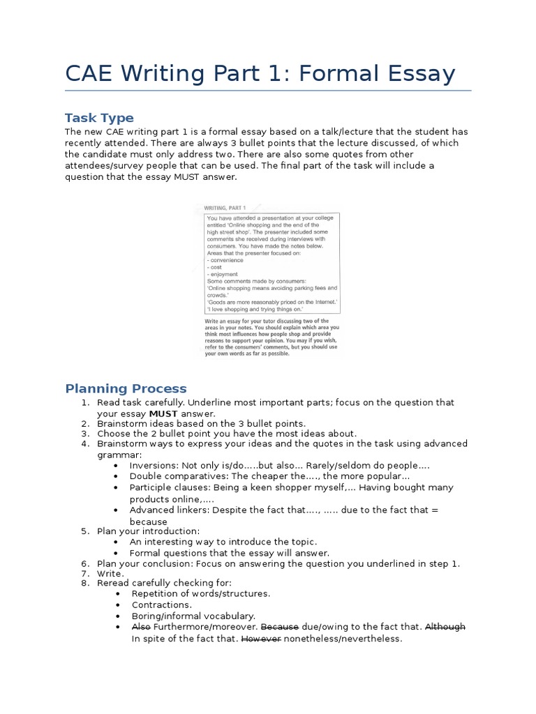 CAE Writing Part 1: Formal Essay Guide | PDF | Sentence (Linguistics ...