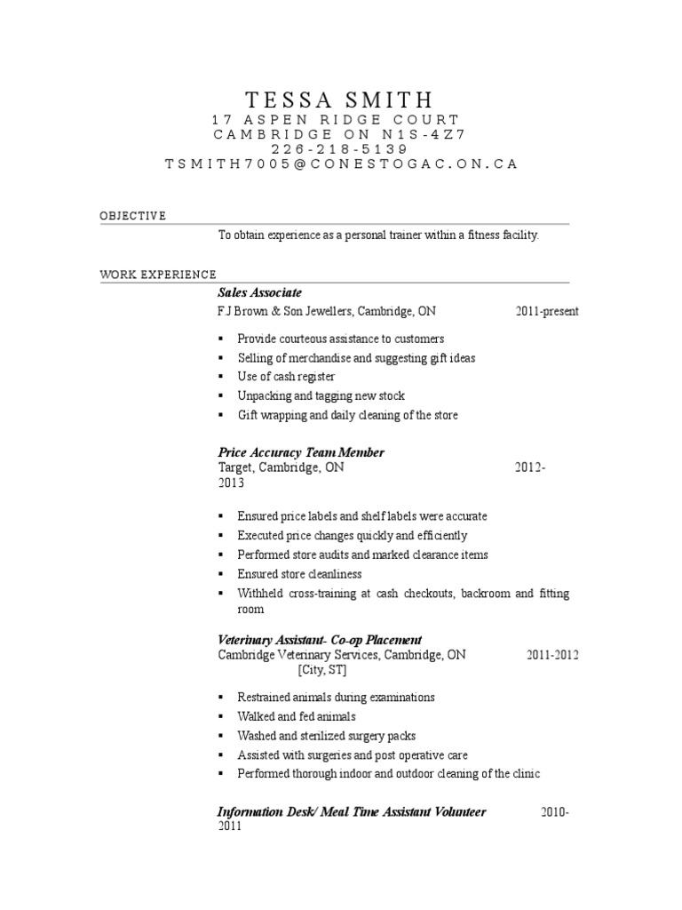 Aspiring Personal Trainer Resume | PDF