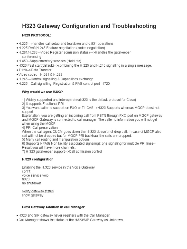 H323 Gateway Setup and Troubleshooting Guide | PDF | Voice Over Ip ...