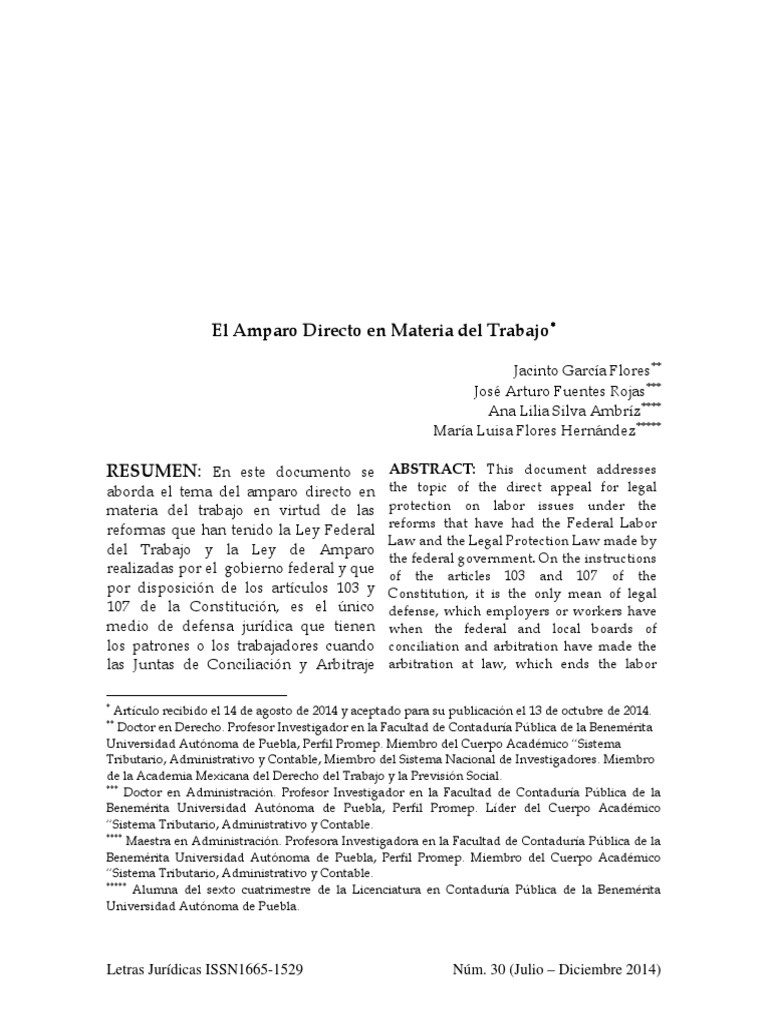 Amparo Directo en Materia Laboral | PDF | Derecho laboral | Ley procesal