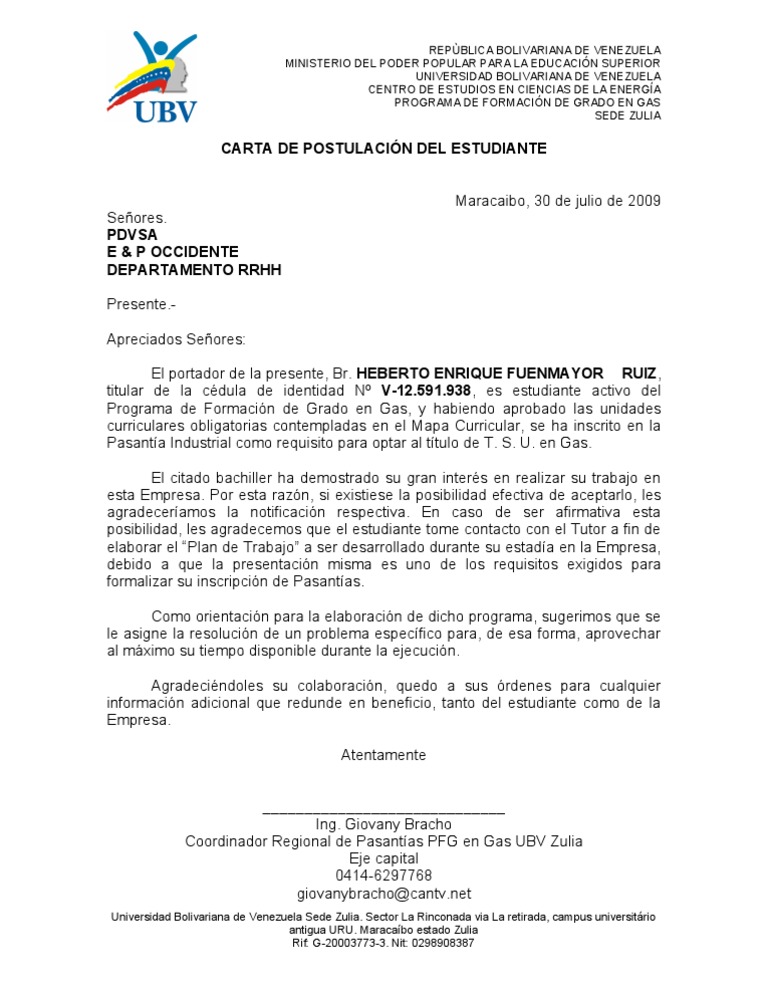 Formato 1. Carta de Postulacion de Ubv a Empresa