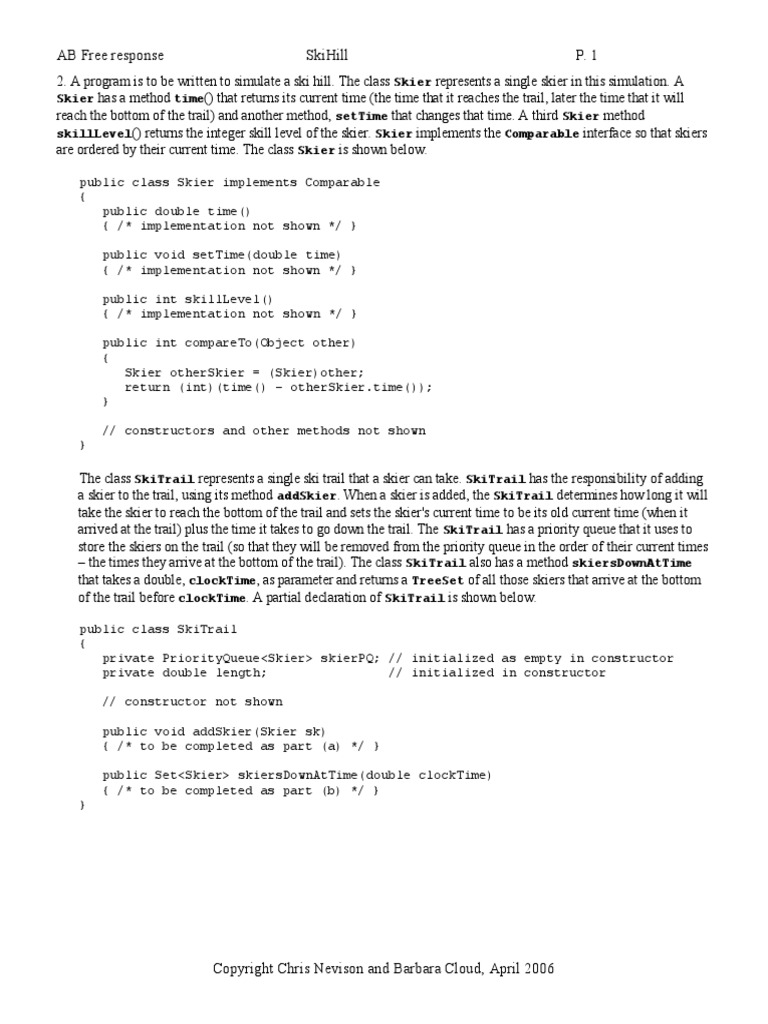 AP Computer Science AB FRQ PDF Integer Science) Object
