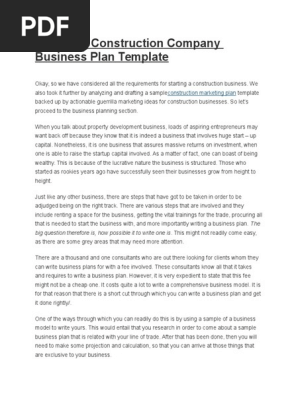 A Sample Construction Company Business Plan Template