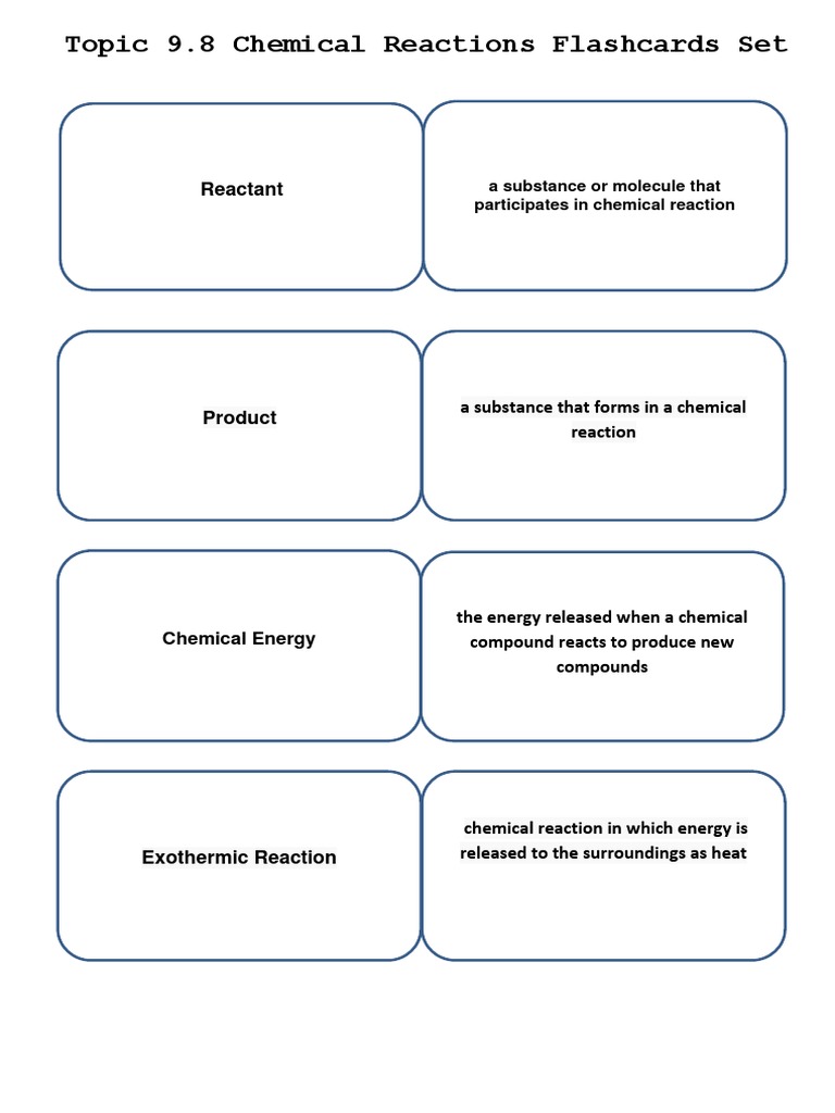 TChemical Reactions Flash Cards Chemical Reactions Mole (Unit)