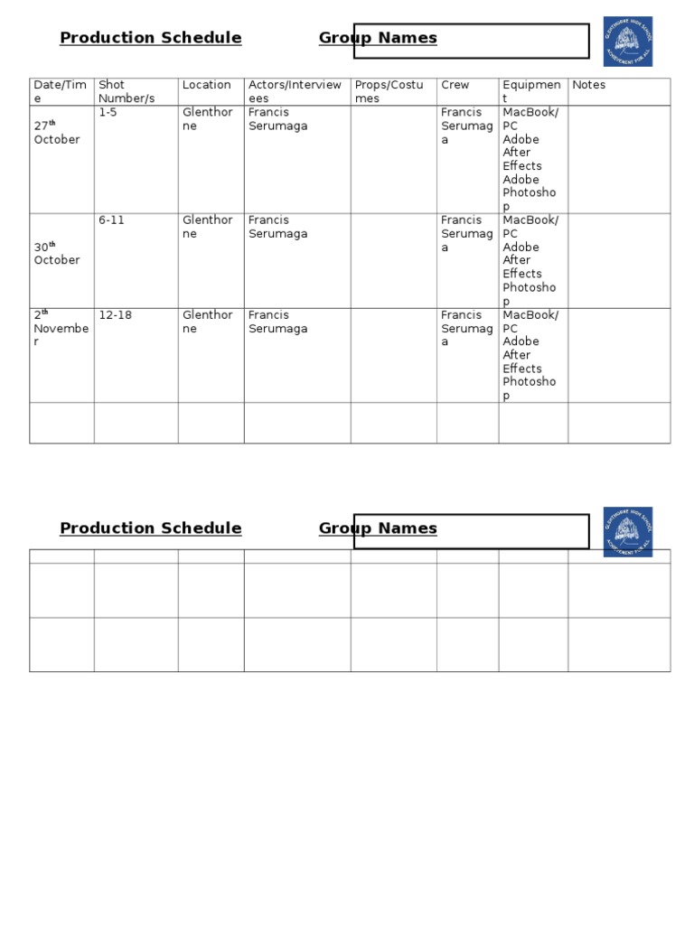 Production Schedule 3 | PDF | Computers