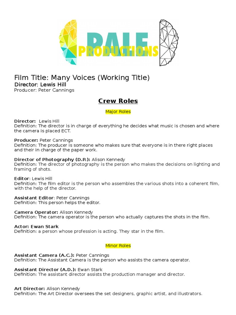 Film Crew Roles & Responsibilities | PDF | Art