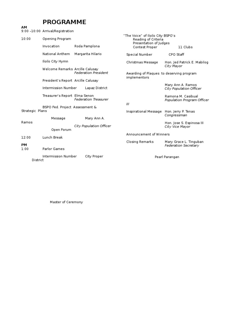 Programme: Federation President City Mayor | PDF