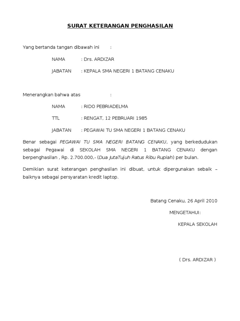 Surat Keterangan Penghasilan Pdf