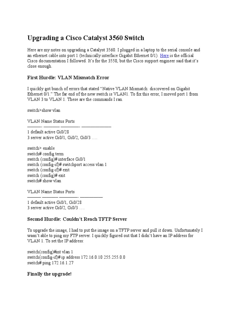 Cisco Catalyst 3560 Switch Upgrade Guide | PDF