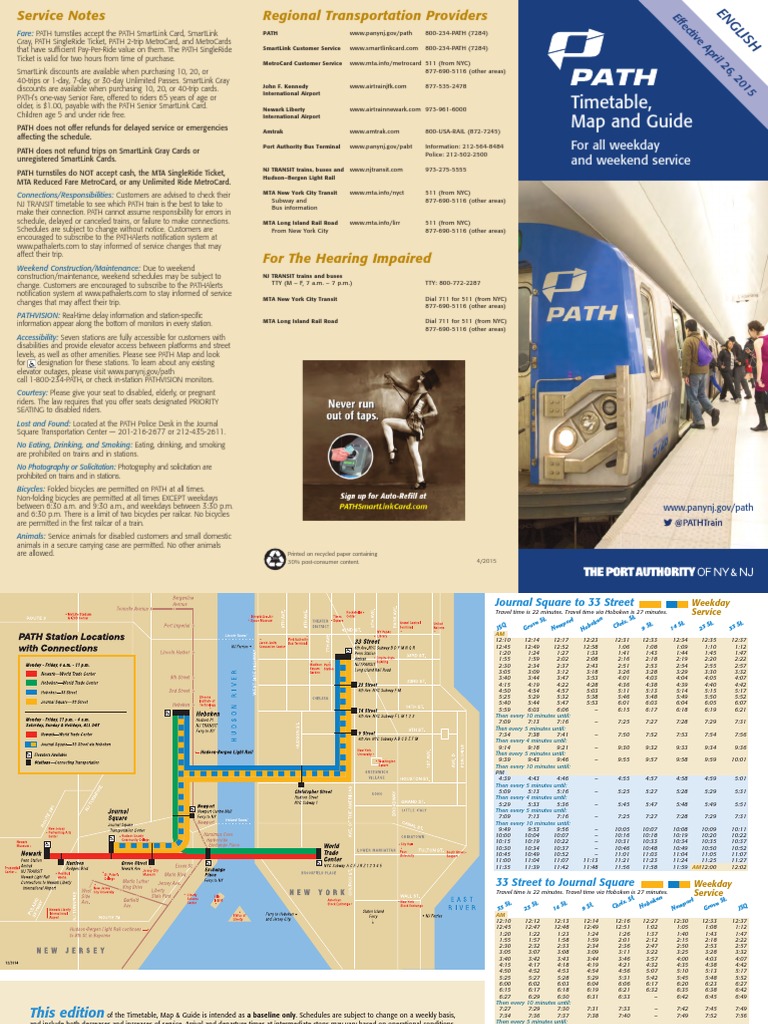 PATH Timetable and Service Guide | PDF | Passenger Rail Transport ...