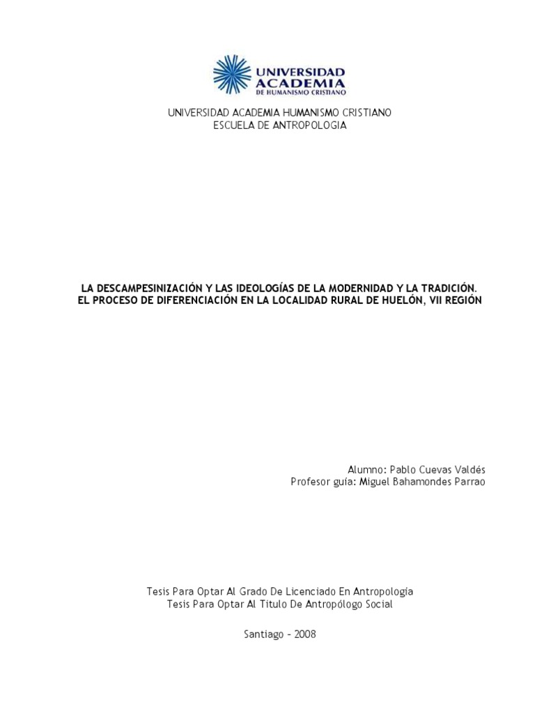 Tesis La Descampesinizacion y Las Ideologias de La Modern Id Ad y La