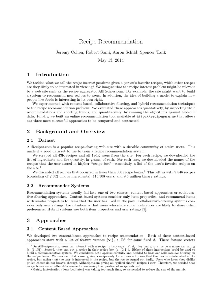 Recipe Recommendation | PDF | Cuisine | Foods