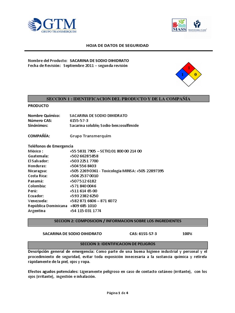 Sacarina De Sodio Incineracion Contaminacion