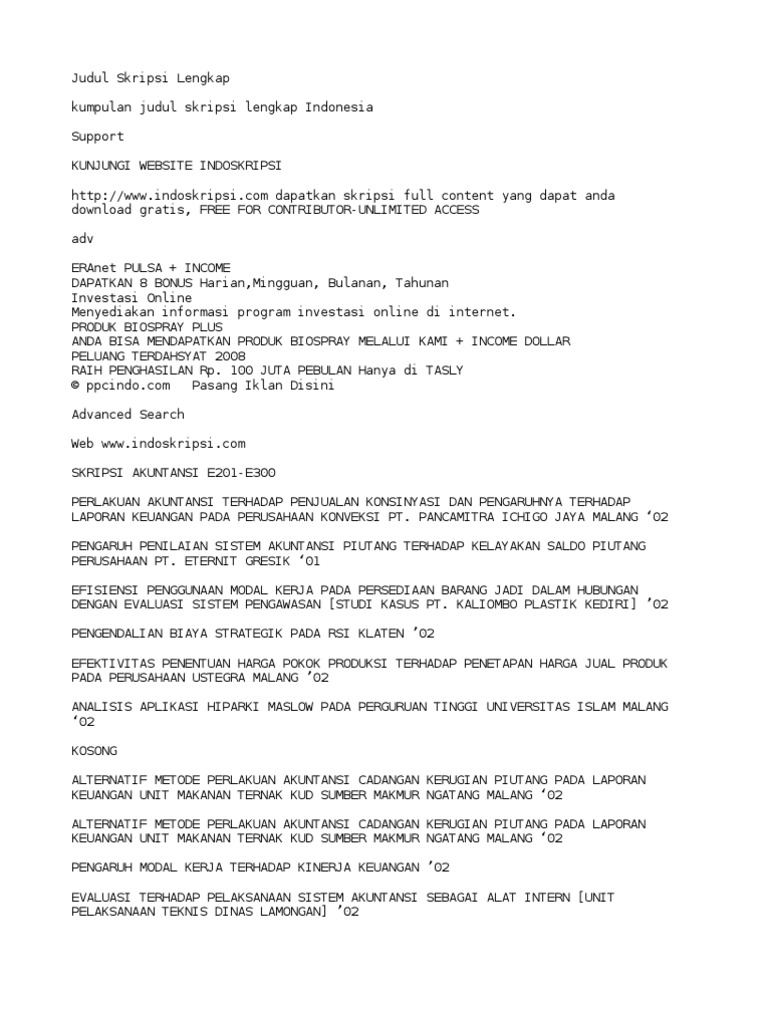 Judul Skripsi Lengkap Skripsi Akuntansi E201 E300