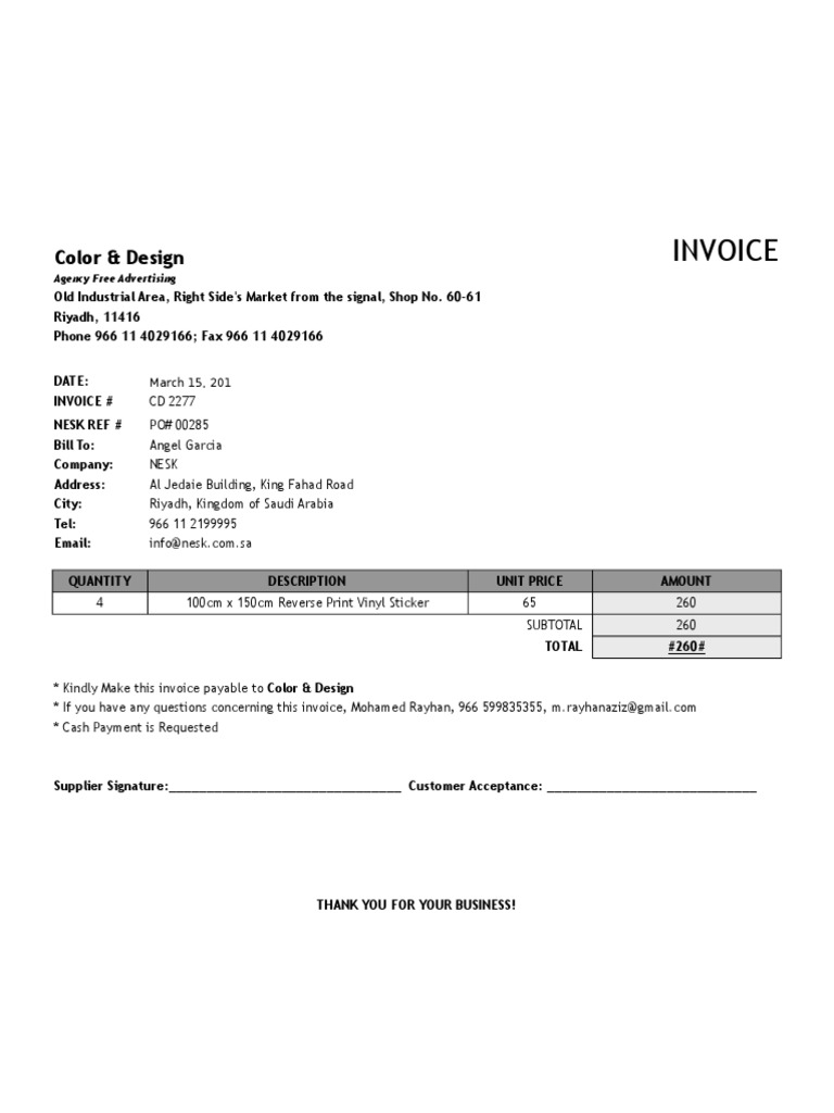 Invoice for Vinyl Sticker Order | PDF