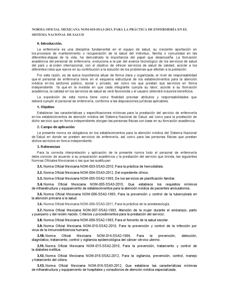 Norma Oficial Mexicana Nom 019 Ssa3 2013 Enfermería