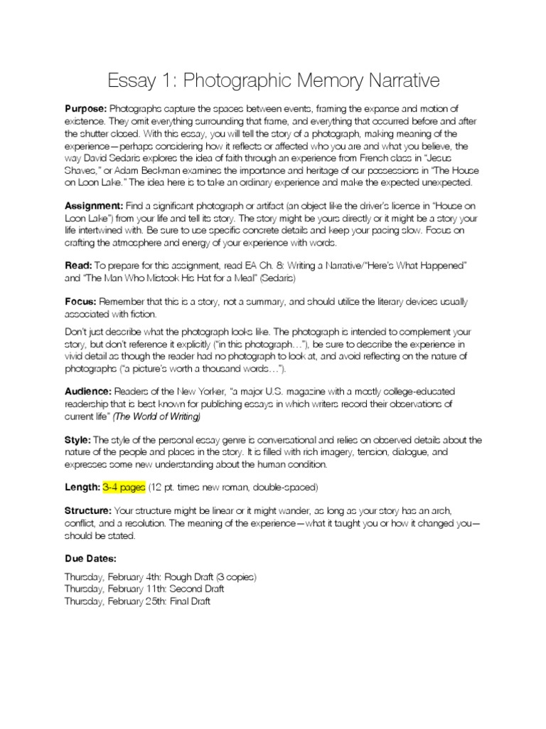 Crafting a Photographic Memory Essay | PDF | Essays | Narrative
