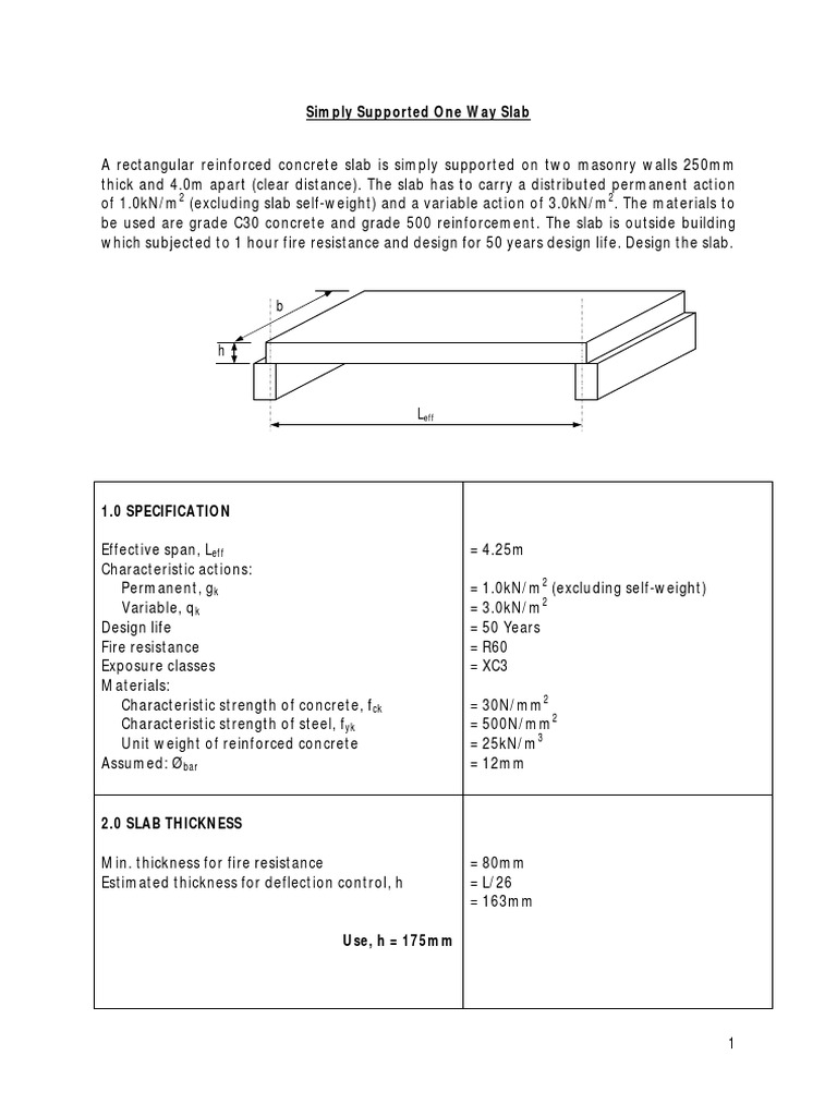 Simply Supported One Way Slab Design | PDF | Reinforced Concrete | Concrete