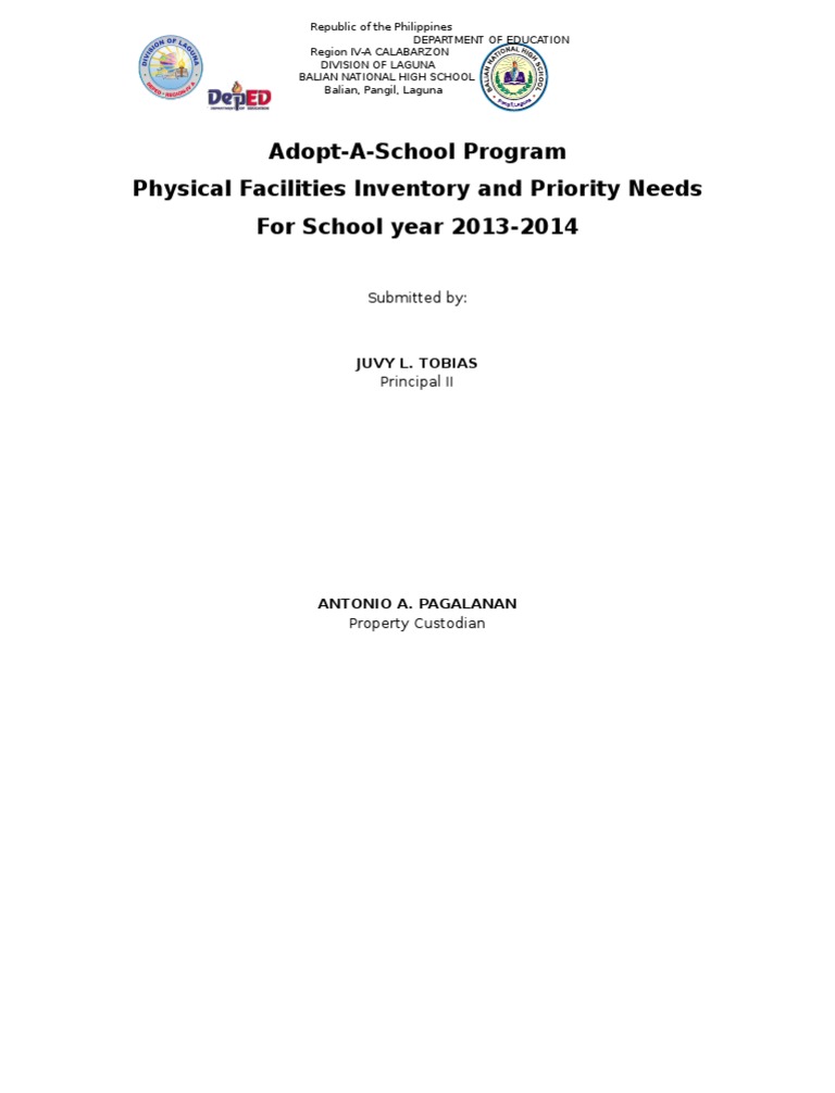 Adopt-A-School Program Inventory 2013-2014 | PDF