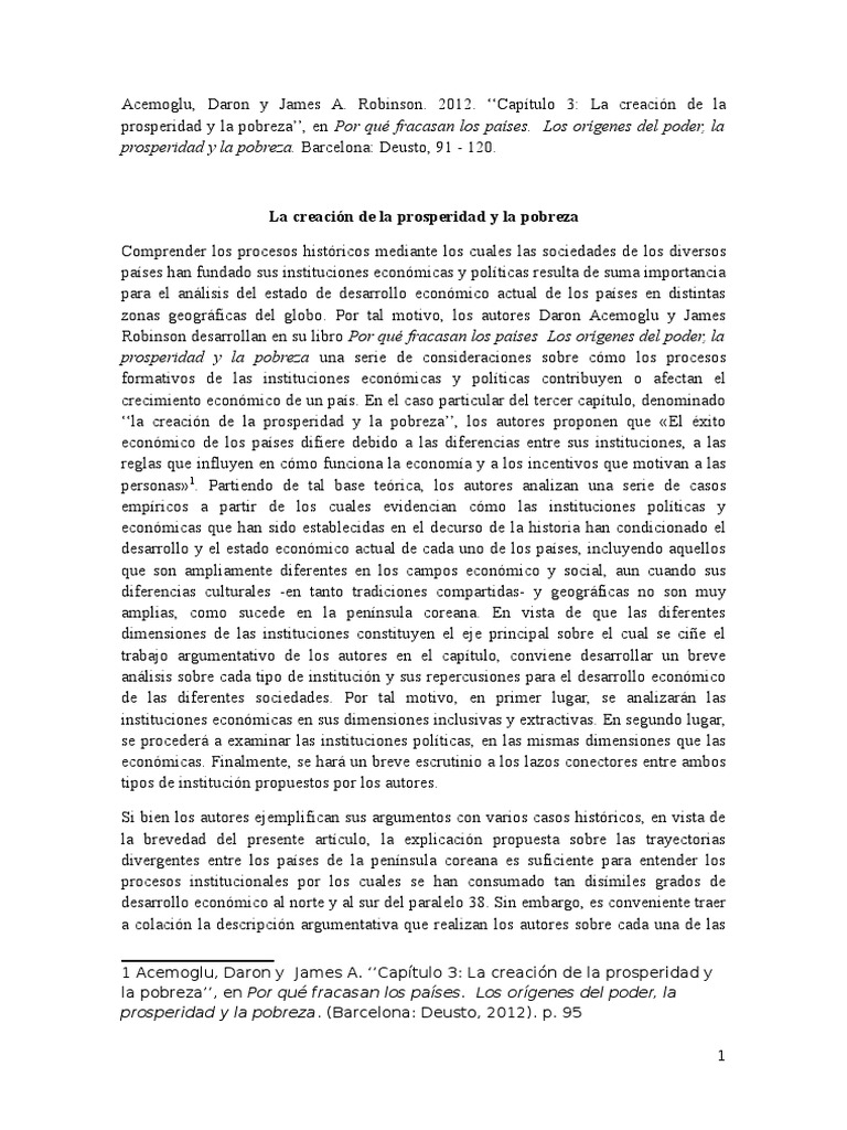 Reseña La Creación de La Prosperidad y La Pobreza PDF Pobreza Pobreza e indigencia