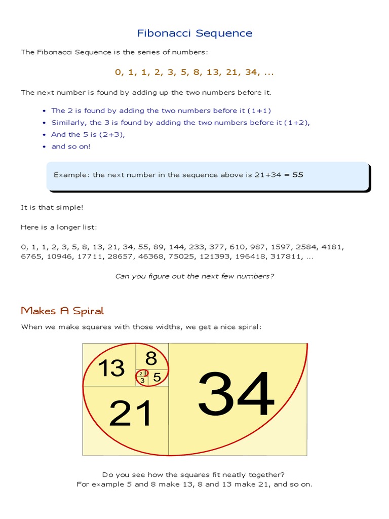 Fibonacci Sequence: Makes A Spiral | PDF | Arithmetic | Mathematical ...