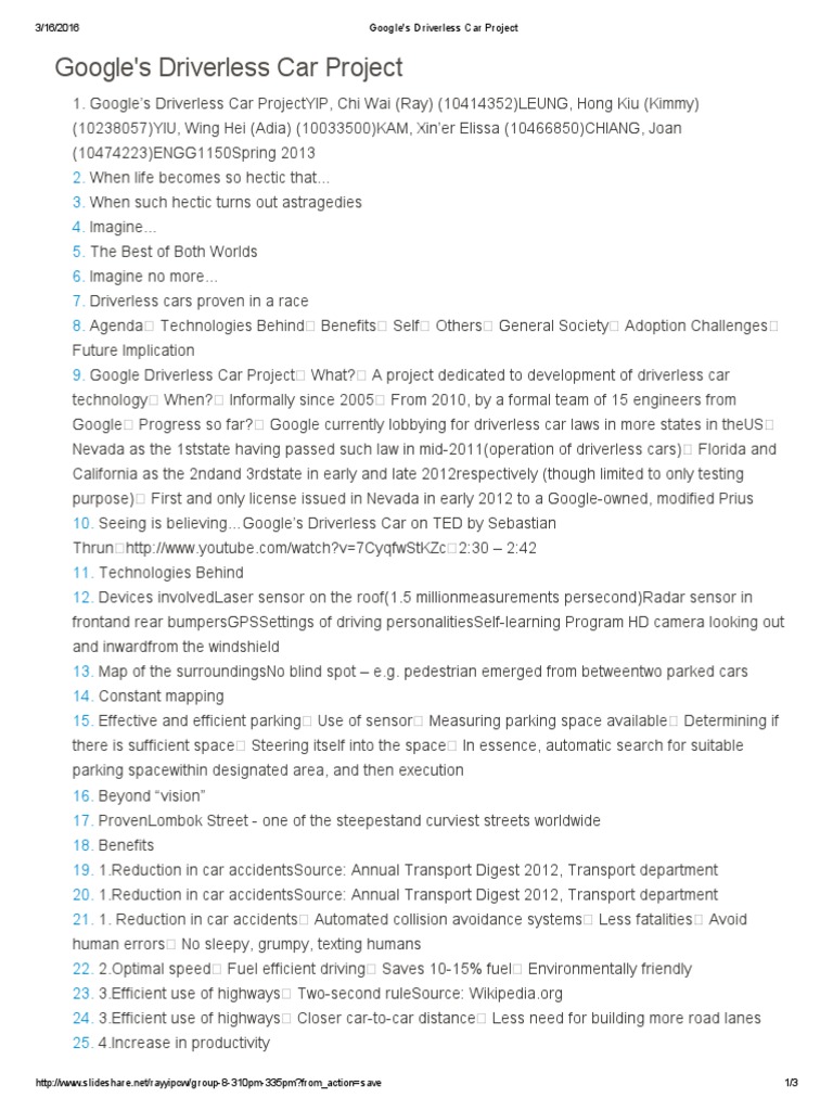 Google's Driverless Car Project PDF | PDF | Car | Transport