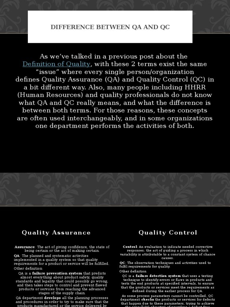 Definition of Quality: Difference Between Qa and QC | PDF | Quality ...
