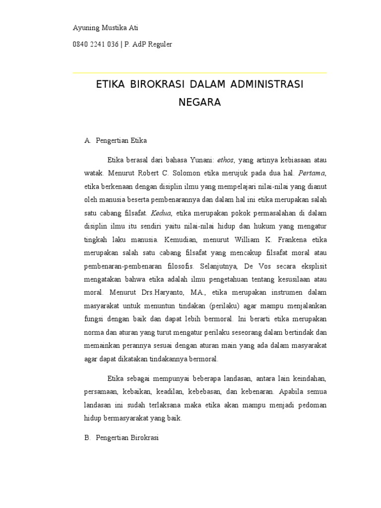 Etika Birokrasi Dalam Administrasi Negara