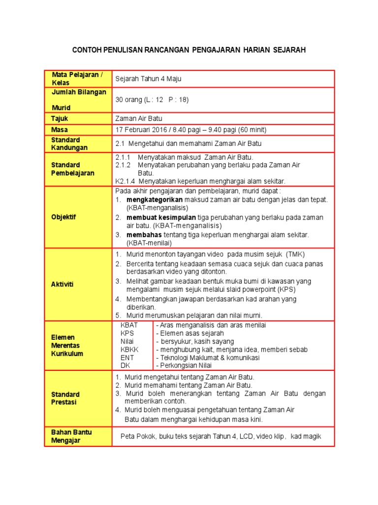 Contoh Penulisan RPH Sejarah  PDF